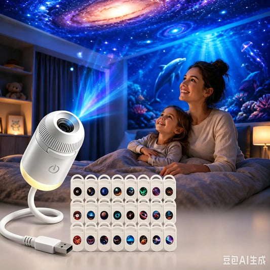 HD Smart Dynamic 5D Holographic Night Light Projector, 2-in-1 Galaxy Star and Ocean Projector with 3/6/12/24Films for Home Decor