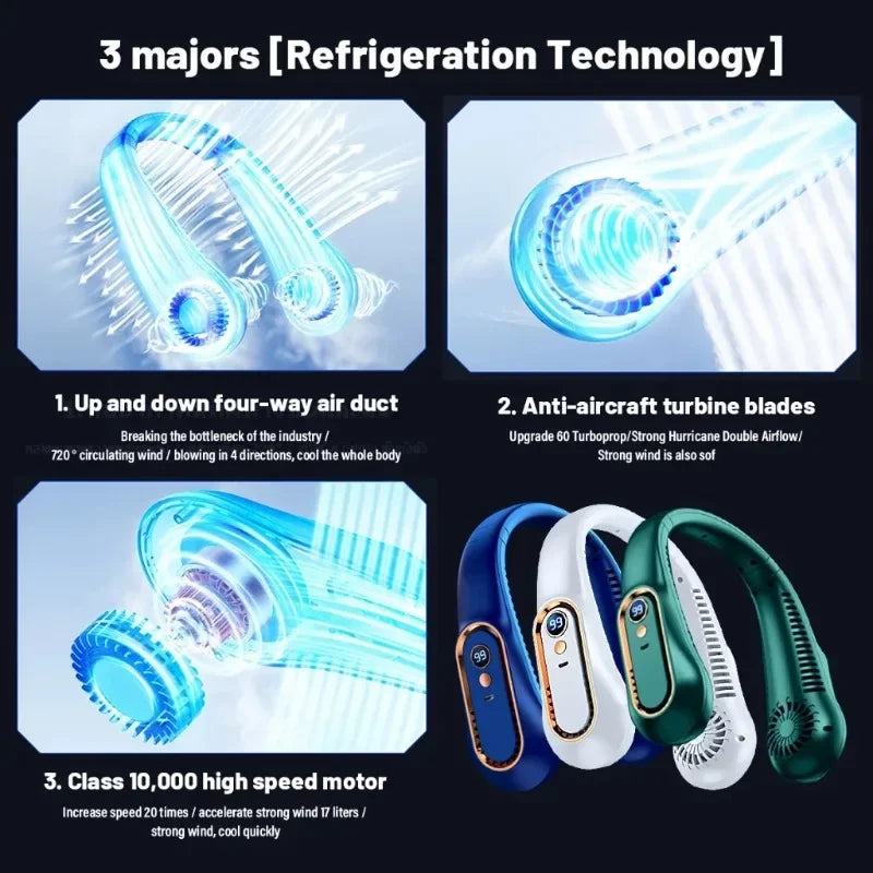 Hanging Neck Fan Digital Display Power Ventilador Bladeless Neckband Fan Portable Mini Air Cooler USB Rechargeable Electric Fans