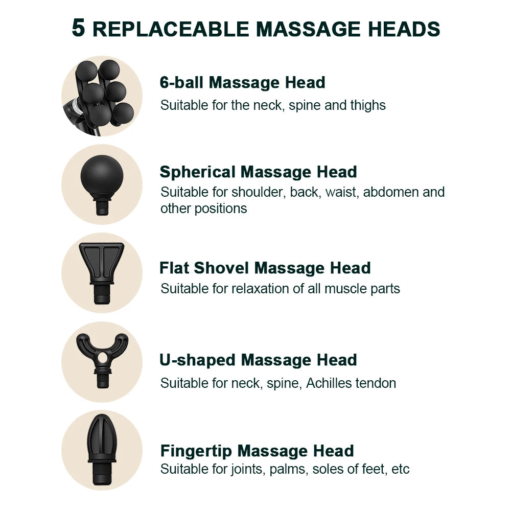 6-Heads Handhel Fascia Gun High Frequency Vibration Body Massage Gun Neck Shoulder Waist Back Handle Massager Fascia masajeador