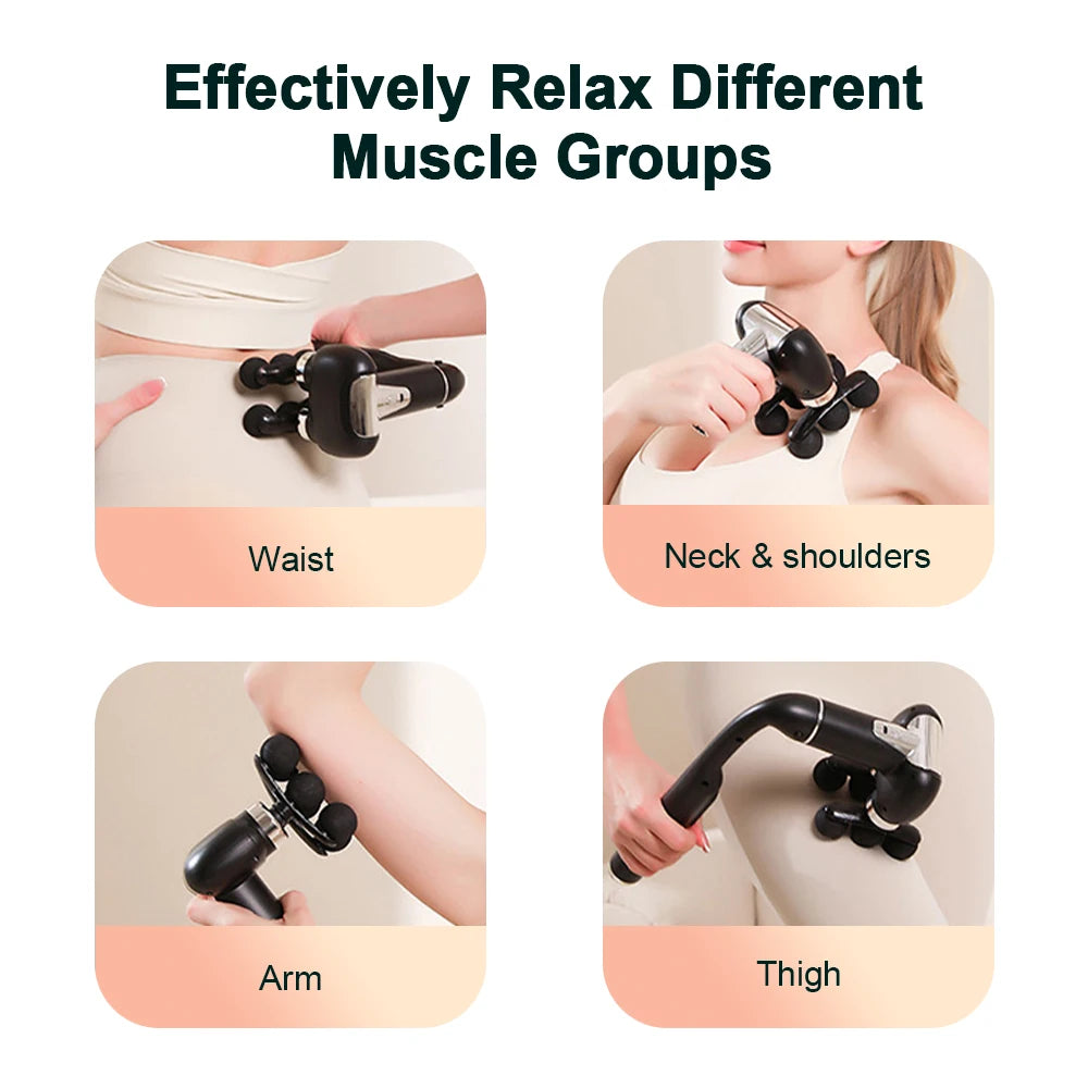 6-Heads Handhel Fascia Gun High Frequency Vibration Body Massage Gun Neck Shoulder Waist Back Handle Massager Fascia masajeador