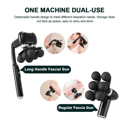 6-Heads Handhel Fascia Gun High Frequency Vibration Body Massage Gun Neck Shoulder Waist Back Handle Massager Fascia masajeador