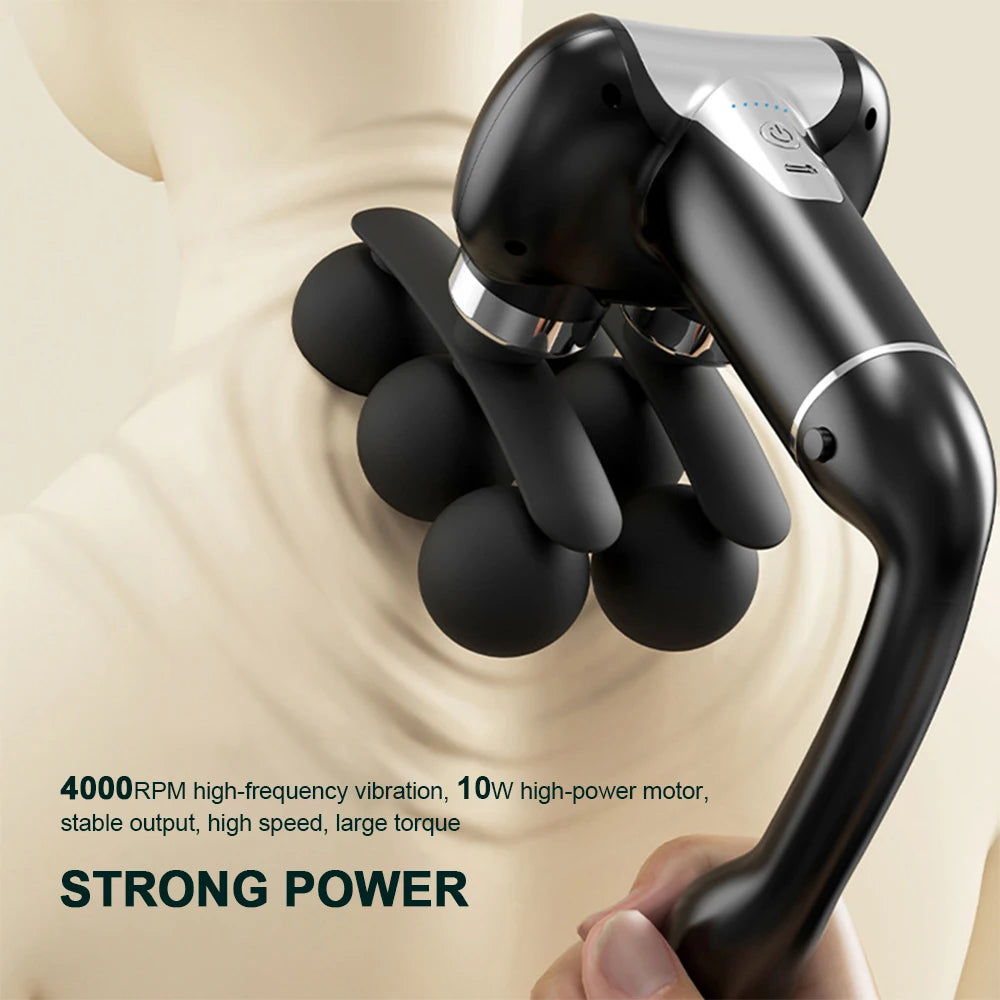 6-Heads Handhel Fascia Gun High Frequency Vibration Body Massage Gun Neck Shoulder Waist Back Handle Massager Fascia masajeador